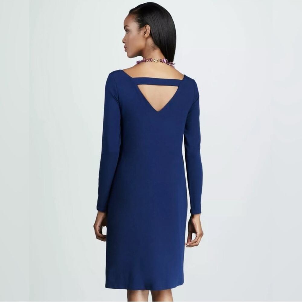 Eileen Fisher Blue Bonnet Ballet Neck Cutout Back Midi Shift Dress Size Medium P